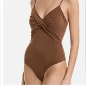 Women One Piece Swimsuit Tummy Control Bathing Suit Brown Ruched NWT Size M
